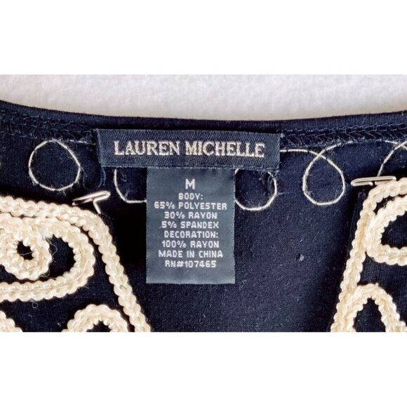 Lauren Michelle Tunic Top Embroidered Loops Flowers Soft Stretch 3/4 Sleeve Boho - Picture 6 of 7